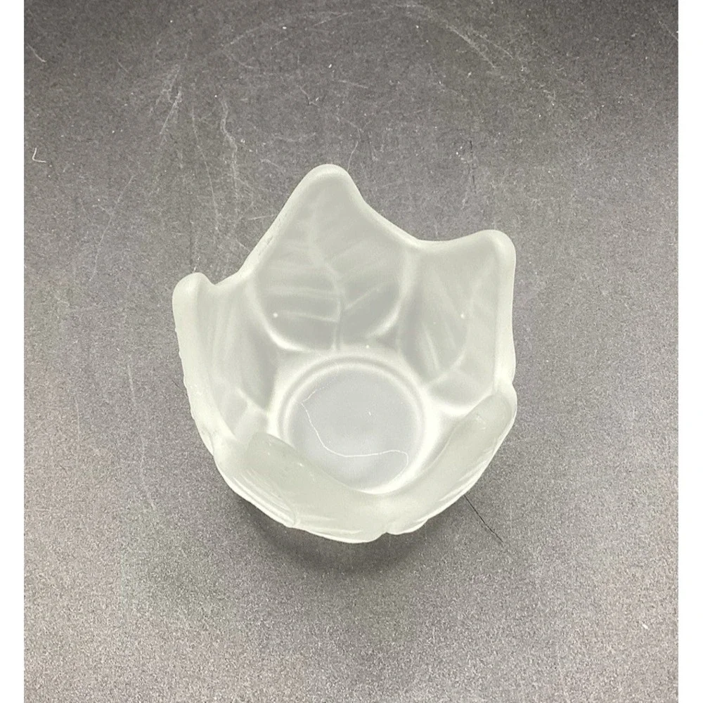 Set of 3 Partylite Candle Tea Light Holders Leaf‎ Lotus Blossom Design Frosted